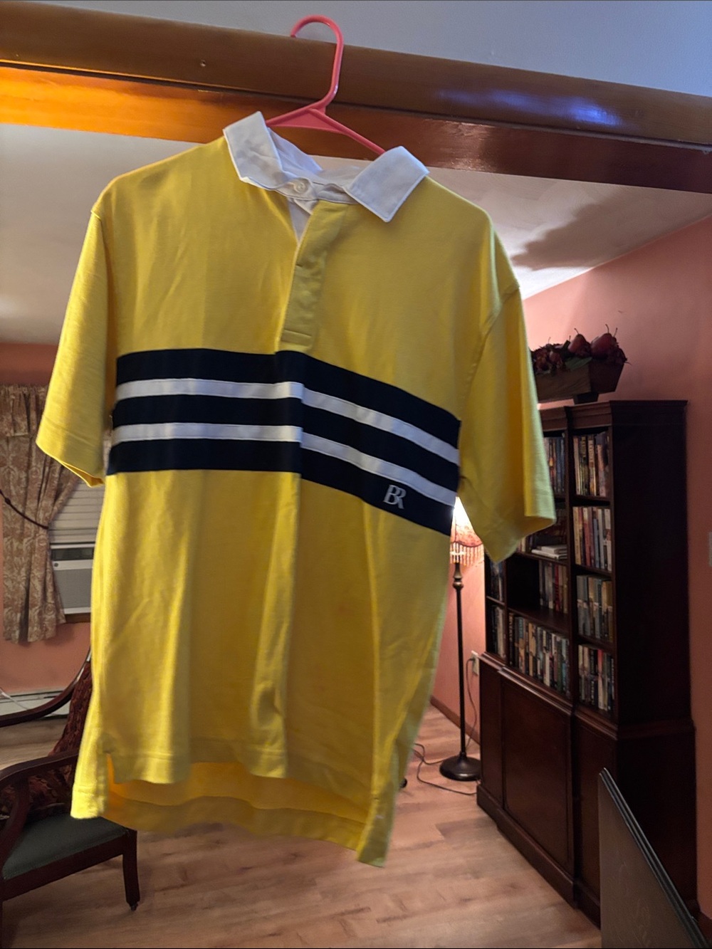Banana Republic Yellow Polo with Navy & White Stripes